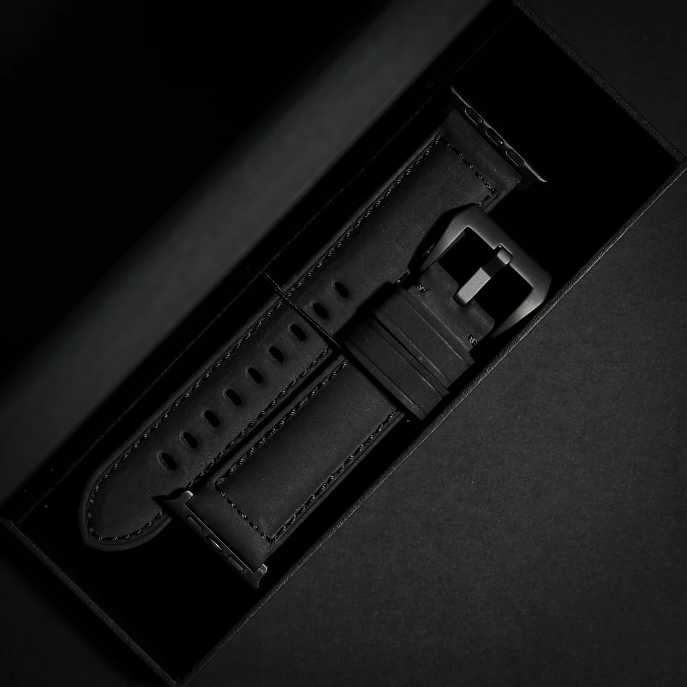 Leather Apple Watch Strap - Matte Black - Image 3