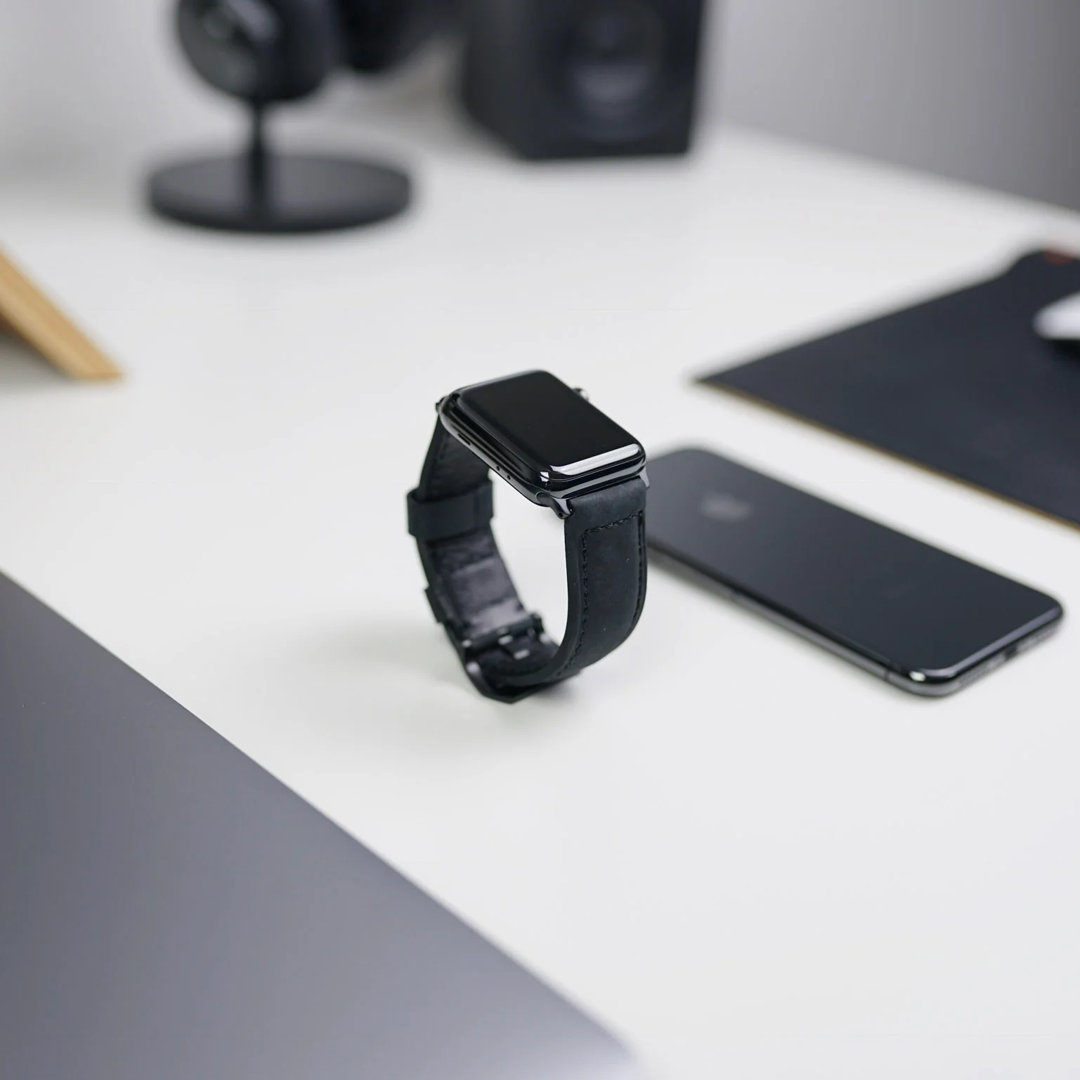 Leather Apple Watch Strap - Matte Black - Image 5